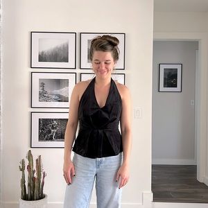 XS - Boutique Sugar + L!pS - Black Velvet Houndstooth Halter